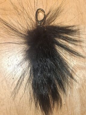 Black Real Fur Pom Keychain with Gold Clip